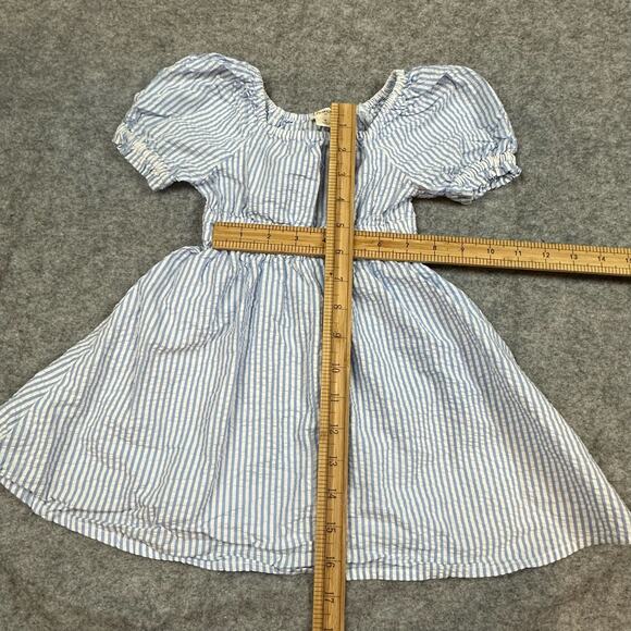 Crewcuts Seerscker Dress Blue White Stripe Toddler Girls 2 2T Puff Sleeve - Picture 10 of 10
